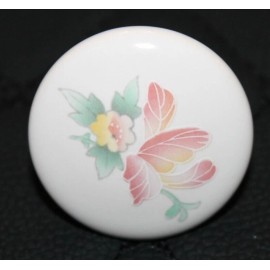 Unbranded Lot of 6 VTG Porcelain Painted 1.5" Round Painted Cabinet Knobs "FLOWER" NOS!!!