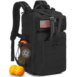 BISKLNDN Pickleball Backpack for Men and Women, Tactical Pickleball Paddle Bag with Molle System Design, Black