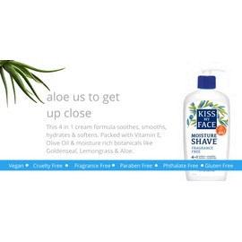 Kiss My Face Moisture Shave Shaving Cream, Olive and Aloe Fragrance Free Shaving Soap for Sensitive Skin, 11 oz Pumps (Pack of 4)