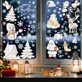 Bighan Christmas Window Stickers, 9 Sheet Santa Rudolph Snowflakes Window Clings PVC Staic Stickers for Xmas Window Decoration