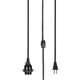 Aspen Creative 21006A, One-Light Plug-in Vintage Style Hanging Socket Pendant Fixture with Matte Black Socket and 15 feet of Black SPT-2 Cord and On/Off Switch
