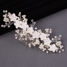Teyglen Mujeres Dainty Flower Pearl Rhinestone Nupcial Boda Peine Para El Cabello Diadema Cristales Hechos A Mano Piezas Para El Cabello Tocados Accesorios Para El Cabello Para Mujeres Novia Niñas