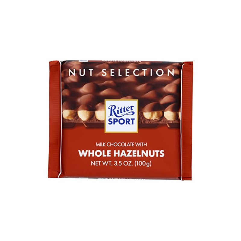 Ritter Sport Milk Chocolate With Whole Hazelnuts Bar, Natural, 3.5