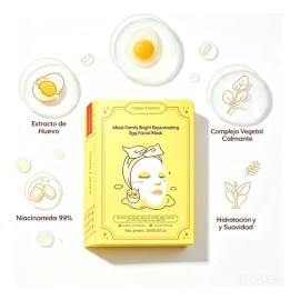 Mask Family Mascarilla Facial de Huevo 25ml x5, Extracto Huevo, Centella Asiática, Niacinamida 99%, Hidratante, Suavizante, Iluminante, Reparadora, Co