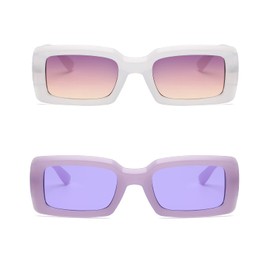 YUELUQU Women's Retro Rectangular Sunglasses 90s Square Nude Thick Frame Sunglasses Fashion Accessories (Purple+white)