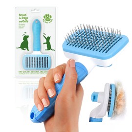 Cable Technologies Soft Brush for Dogs and Cats, Self-Cleaning Grooming Brush, Remove Dead and Excess Hair without Scratching the Skin of the Pet (Blue)