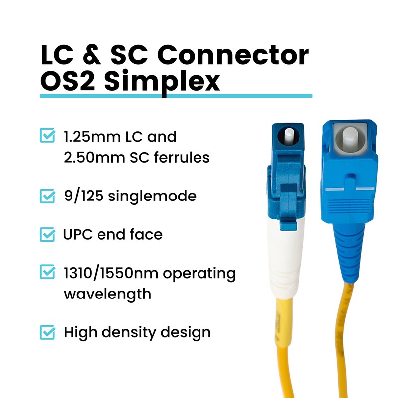 trueCABLE LC to SC OS2 Fiber Patch Cable, 2m (6.56ft),