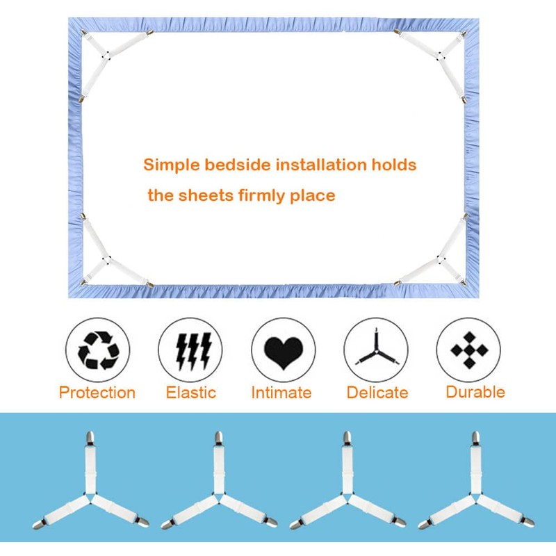 4 PCS Elastic Sheet Straps, Bed Sheet Clips to Keep