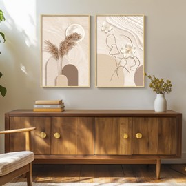 Large Framed Neutral Abstract Wall Art, Set of 2 Piece Beige Brown Canvas Prints Paintings Artwork for Walls, Elegant Woman Silhouette Pictures for Living Room Dining Room Bedroom Bathroom Wall Decor