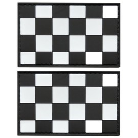 Checkered Black and White Racing Flag Patch Tactical Race PVC Rubber Hook & Loop Fastener Patch for Hats, Tactical Bags, Jackets, Clothes Patch Team Military Patch（ 2 Pack）
