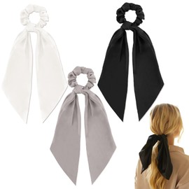 Silk Scrunchies for Hair Scrunchies for Women Satin Scrunchies Girls Hair Bows Hair Scrunchies With Ribbon Tails Black Scrunchies for Hair Scrunchy Hair Ties White Blue Black Accessories 3pcs
