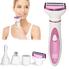 Beanify 2026 Electric Razor for Women Men,4 in 1 Ladies Wet & Dry Body Razors and Facial Hair Remover,Rechargeable LED Display Hair Removal Kit for Nose Face Body Bikini Hair (Blue Cyan)