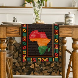 Artoid Mode African Black History Month Table Runner, Map Pride Tribal Patriotic Juneteenth Kitchen Dining Table Decoration for Home Party Decor 13x72 Inch