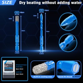 ZNXIMER Dry Diamond Drill Bits,Diamond Core Drill Bits Set with Quick Change Hex Shank for Granite Tiles Ceramic Marble Glass Stones (SET8-10pcs(6/6/6/6/6/6/6/6+6mm+6mm))