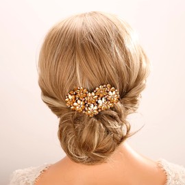 Jumwrit Rhinestone Hair Barrette Vintage Flower Hair Clip Shiny Love Heart Hairpin No Slip Ponytail Holder Slide Clip French Decorative Hair Accessories Wedding Hair Jewelry for Women Girls(Champagne)