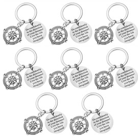 DD-life 8 Pcs Inspirational Graduation Gifts with Inspirational Quotes， Go Confidently in The Direction of Your Dreams Compass Key Chain
