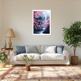 MAXBYE Cherry Blossom Diamond Painting Art Kits, 5D Diamond Art Complete Set DIY Gem Crafts for Adults Beginners, House Round Diamond Pictures Crystal Cross Stitch Home Wall Decor 30 x 40 cm