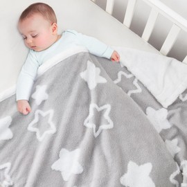 Baby Blanket for Toddlers, Reversible Ultra Soft Sherpa Fleece Swaddle Receiving Cozy Double-Sided Nursery Bed Blanket for Unisex Baby Infants Stroller Crib Bedding, 33x43 Inches, Grey