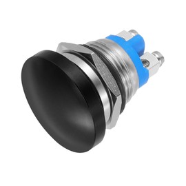 sourcing map 1PCS 5A 250V AC 16mm 5/8" Momentary Mushroom Head Push Button Switch Black 1NO Waterproof IP65 SPST Installing Domed Round 2 Screw Foot Switch