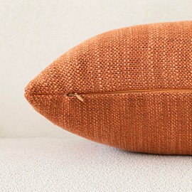 Foindtower Set of 2 Decorative Textured Burlap Linen Throw Pillow Covers Farmhouse Boho Cushion Cover Solid Accent Pillowcase for Couch Sofa Bed Living Room Home Decor,18×18 Inch,Burnt Orange