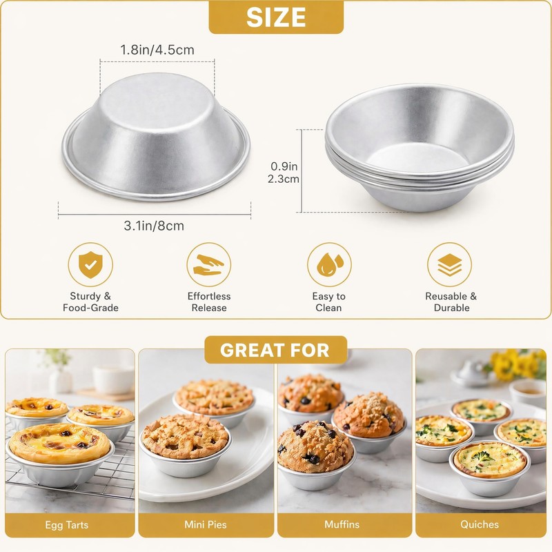 Nonstick Egg Tart Molds 6 Pack Carbon Steel Mini Pie