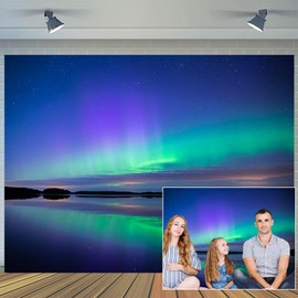 7 x 5 ft Aurora Borealis Backdrop, Art Nature Arctic Lake Scenery Northern Light Norwey Winter Landscape, Polar Light Background Home Decor Photo Studio Props