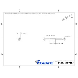 Pop Rivets 3/16" x 3/8" Aluminum Body Steel Mandrel Dome Head Blind 6-6 Gap .251" - .375" Quantity 100 by Fastenere