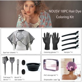 Kit de tinte para el cabello, 18 piezas, tazón para teñir el cabello, agitador de cabello, cepillo para polvo de tinte, cubierta de orejas, horquilla, capa para colorear el cabello