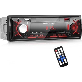 CAMECHO Car Stereo Single Din Bluetooth 5.0 Hands-free, 4 x 15W Audio Recording FM Dual USB Port, AUX, U disk Charging, Time display+Remote Control