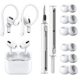 Almohadillas para AirPods Pro y AirPods Pro 2, Incluyen 6 Pares de Repuesto + Ganchos Auriculares + Limpiador 3 en 1, con Orificios de Cancelación de Ruido, Suaves y Cómodas