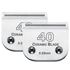 2Pack #40 Blade Dog Grooming Clipper Replacement Blades Compatible with Andis/Wahl/Oster Dog Clippers,Detachable Ceramic Blade & Stainless Steel Blade,Size 40 Cut Length 1/100"(0.25mm)