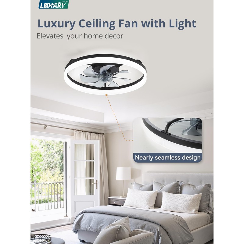 20" Low Profile Ceiling Fans with Lights, APP & Remote,