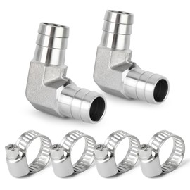 TAISHER 2PCS 304 Stainless Steel 90 Degree Elbow Hose Barb Fittings 10mm Barb x 10mm Barb for Fuel/AIR/Lquid/Gas with 4PCS Hose Clamp