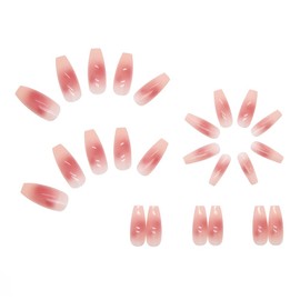 24PCS Long False Nails with Glue Stickers,Coffin Full Cover Acrylic Nails Press on Nails no Glue, Pink Rouge French Fake Nails Stick on Nails for Women and Girls Nail Art.…