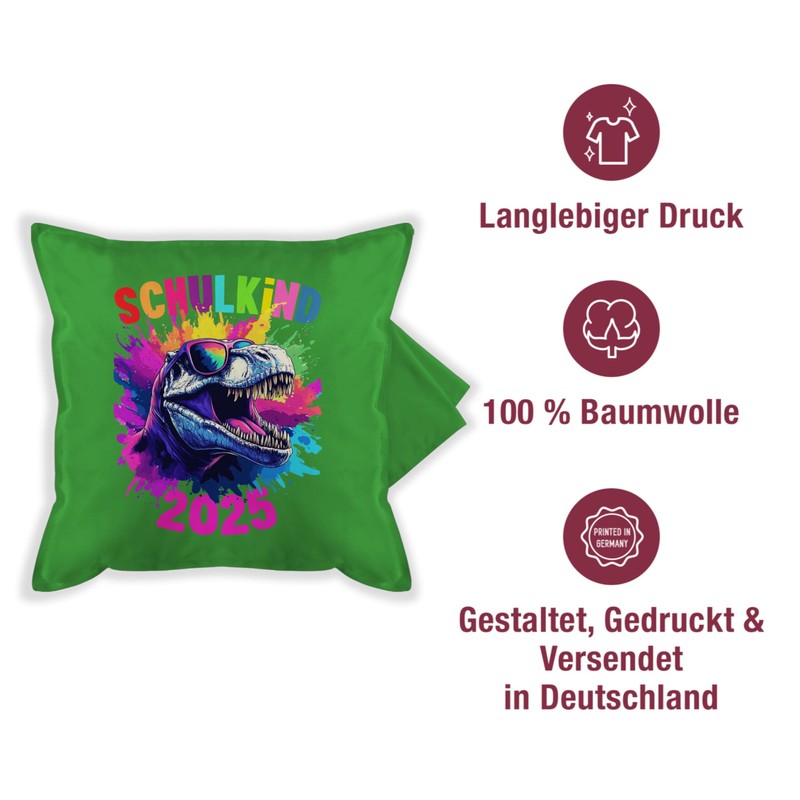 Kissenbezug - Deko Kissen - Schulkind 2025 T-Rex Dino Einschulung