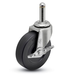 Shepherd Regent Series 2-1/2" Diameter Hard Rubber Wheel Swivel Caster with Side Brake, 3/8" Diameter x 1" Length Grip Ring Stem, 95 lbs Capacity, Zinc Finish