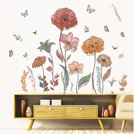 DECOWALL SG2-2420 Boho Flower Wall Stickers Wildflower Floral Grass Peel and Stick Wall Art Wall Decals for Living Room Bedroom Home Decor TV Office Wall