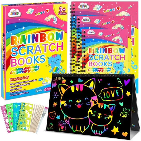ZMLM Rainbow Scratch Paper for Kids: Art Craft Magic Paper Gift Set Coloring Drawing Supplies Kit for Teen Age 3-6 Girls Boys Game for Birthday Party Favor| Activity Fun| Learning