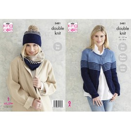 King Cole 5481 Women's Cardigan Scarf and Hat in Subtle Drifter DK