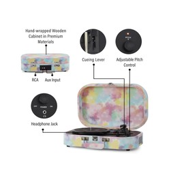 Crosley CR8009B-TD Discovery Vintage Bluetooth in/Out 3-Speed Belt-Driven Suitcase Vinyl Record Player Turntable, Tie-Dye