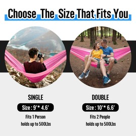 Hamaca de camping doble y individual portátil con correas de árbol, hamacas de paracaídas de nailon livianas, accesorios de campamento, equipo para mochileros interiores y exteriores, viajes, senderismo, playa