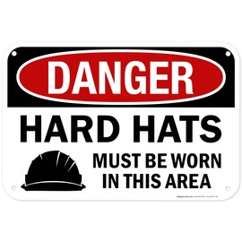 Danger Hard Hats Must Be Worn In This Area OSHA With Graphic Sign, 12x18 Inches, 55 mil thick HDPS (high density polystyrene), Made in USA by My Sign Center