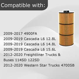 P551005 Oil/Lube Filter Fits for 2012-2020 Freightliner Trucks & Buses 114SD 122SD 2012-2020 Western Star Trucks 4700SB 2009-2017 4900FA Replaces A4721800109 LF17511 LF17474 P7505（Set of 6）