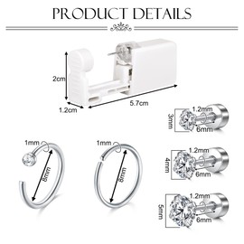AVYRING 16G Ear Piercing Kit, Stainless Steel Tragus Conch Helix Cartilage Piercing Kit Built-in Ear Studs, Disposable Automatic and Painless Piercing Gun, At Home Self Ear Piercing Kit Tool, 16PCS