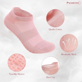 Psiokimi 6 Pairs Pilates Grip Socks, Yoga Socks for Women Non Slip, Cotton Pilates Socks Non Slip Sock Grippy SockS Ankle Sock with Grips for Women Yoga Barre Dance Workout Home