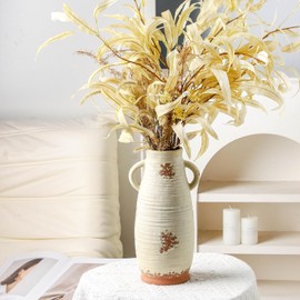 Florero de cerámica con asas, jarrón de 12.3 pulgadas de alto para centros de mesa, grandes jarrones decorativos de terracota, jarrones rústicos de granja para decoración del hogar, sala de estar