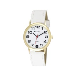 Ravel - Unisex Watch With Large Numbers, White/Gold Tone