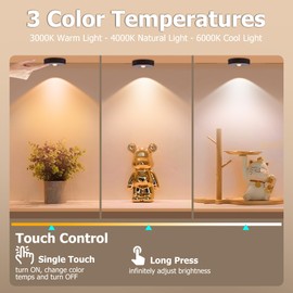 Angestlite Rechargeable Puck Lights, 3 Color Temp & Dimmable Under Cabinet Lighting, Magnetic Battery Operated Closet Light, No Wiring Needed, 2W, 70 Lumens (5 Pack, Woodgrain)