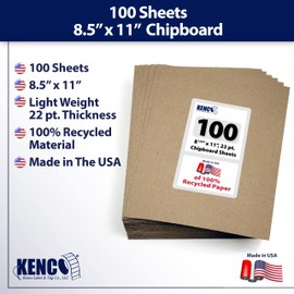 Chipboard Sheets 8.5" x 11" - 100 Sheets at 22 Point Chip Board for Crafts and Backers -Great Alternative to MDF Board and Cardboard Sheets - Made in The USA (Kraft 100 Pads)