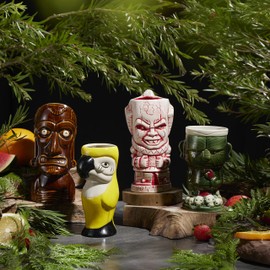 LEMONSODA Hard-Carved and Hand-Painted Tiki Mugs Cocktail - Ceramic Hawaiian Luau Party Mugs Drinkware, Cute Exotic Cocktail Glasses, Tiki Bar Professional Hawaiian Party Barware (Set of 4-16-22oz)